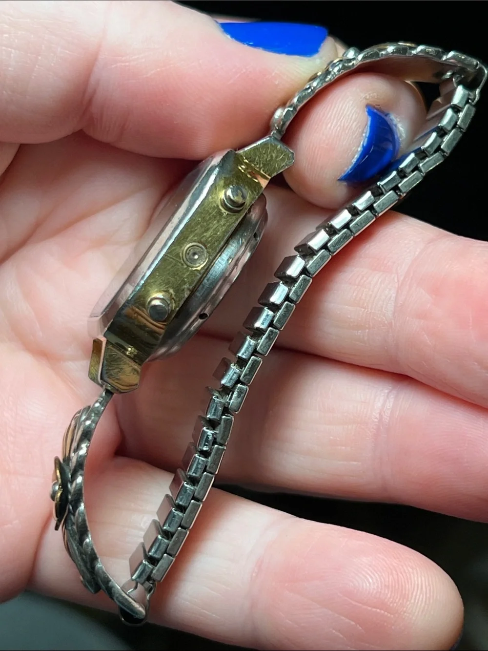VTG Texas Instruments Watch Native American Signed Sterling Silver Watch Tips